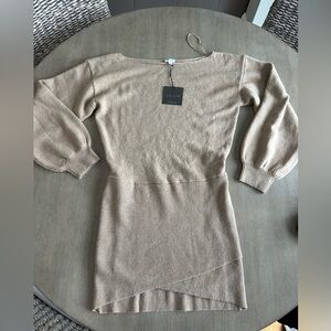 Le Lis Taupe Knit Sweater Dress with Balloon Sleeves Large NWT